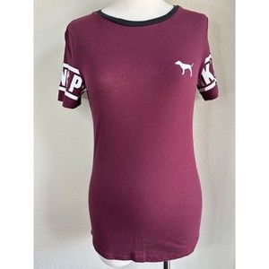 Victorias Secret Shirt XS Short Sleeve Soft Womens Maroon PINK Basic Tee